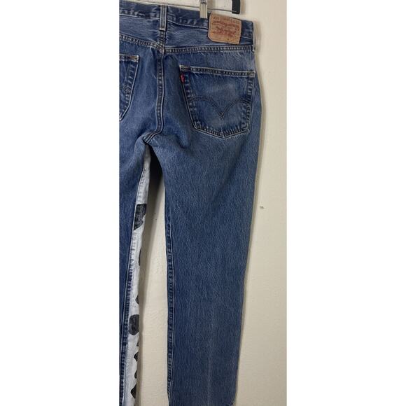 Vtg Levi's 501 Button Fly Blue Denim Jeans Rare Black And White Painted 34×34 - Picture 5 of 16